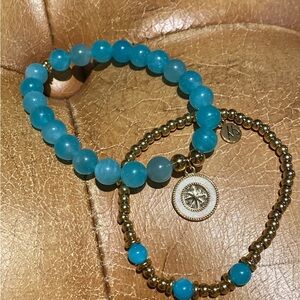 Blue and Gold Beaded Bracelet Set